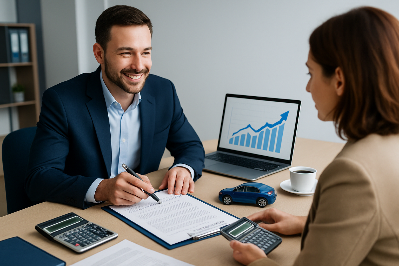 Schritt-für-Schritt Visualisierung des Autokredit-Prozesses mit Dokumenten und Ablaufdiagramm