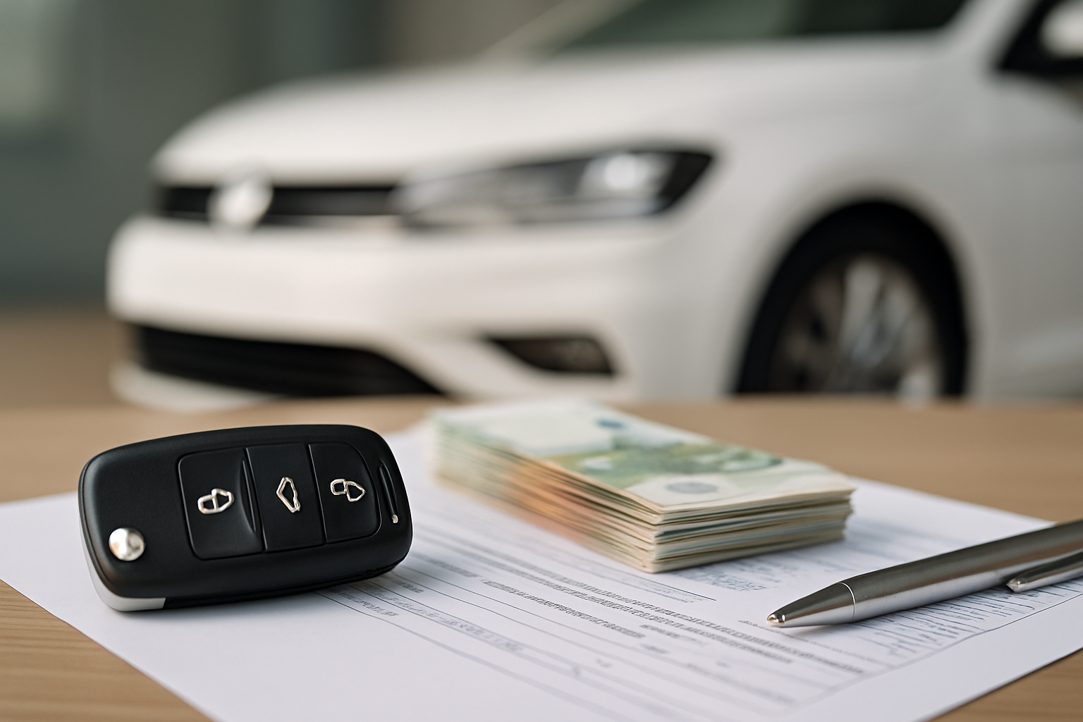 Neuwagen-Finanzierung – Paar vergleicht verschiedene Finanzierungsoptionen für Neuwagenkauf am Laptop